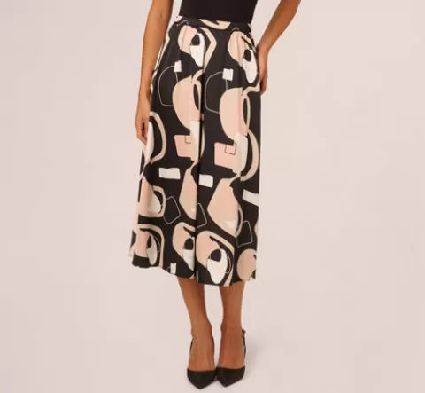 Adrianna Papell Abstract Print A Line Satin Midi Skirt In Black Modern Art BLACKMODERNART Discount