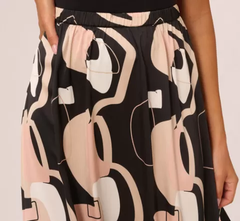Adrianna Papell Abstract Print A Line Satin Midi Skirt In Black Modern Art BLACKMODERNART Discount