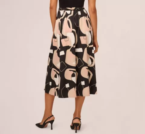 Adrianna Papell Abstract Print A Line Satin Midi Skirt In Black Modern Art BLACKMODERNART Discount