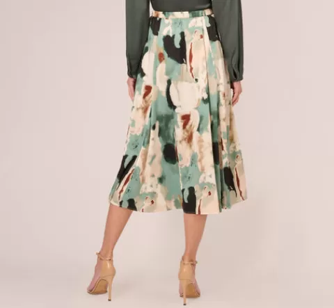 Adrianna Papell Abstract Print A Line Satin Midi Skirt In Dusty Seafoam Watercolor DUSTYSEAFOAMWATERCOLOR Best Sale