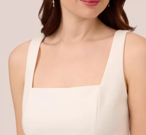 Adrianna Papell Asymmetrical Crepe Midi Dress With Flounce Hem In IVORY Flash Sale