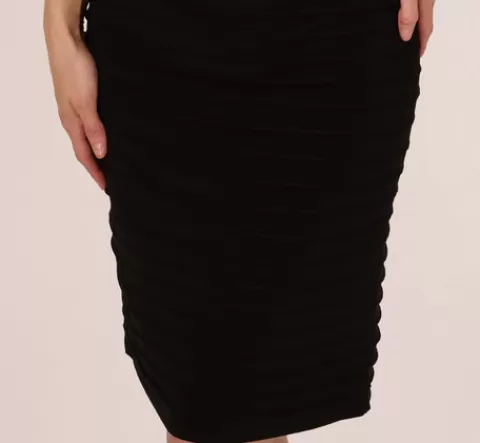 Adrianna Papell Banded Jersey Dress With Sheer Lace Bell Sleeves In BLACK Best Sale