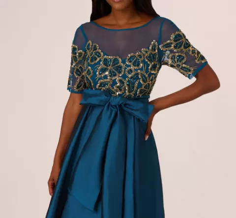 Adrianna Papell Bead Taffeta High Low Long Dress In Teal Sapphire Gold TEALSAPPHIRE-GOLD Shop