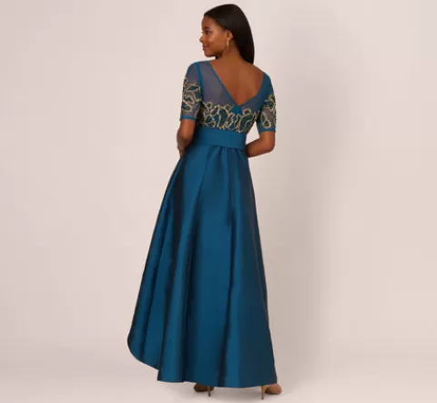 Adrianna Papell Bead Taffeta High Low Long Dress In Teal Sapphire Gold TEALSAPPHIRE-GOLD Shop