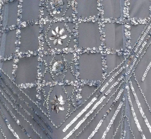 Adrianna Papell Beaded Ball Gown With Cape Sleeves In Vintage Blue VINTAGEBLUE Flash Sale