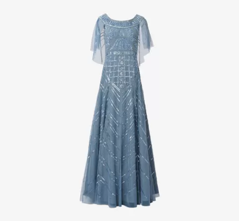 Adrianna Papell Beaded Ball Gown With Cape Sleeves In Vintage Blue VINTAGEBLUE Flash Sale