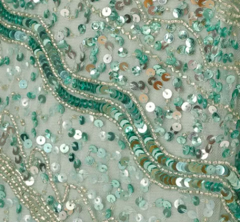 Adrianna Papell Beaded Faux Wrap Dress With Sheer Cap Sleeves In Icy Sage ICYSAGE Outlet