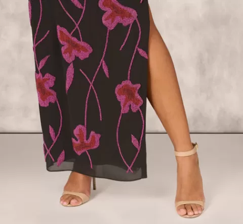 Adrianna Papell Beaded Floral Halter Column Gown With Mock Neck In Black Multi BLACKMULTI Best Sale