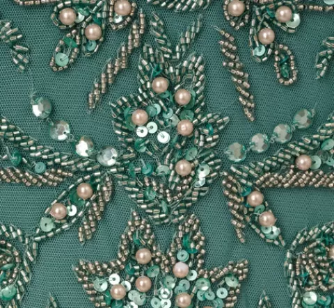 Adrianna Papell Beaded Mermaid Gown With Sheer Petal Sleeves In Green Slate GREENSLATE Best Sale