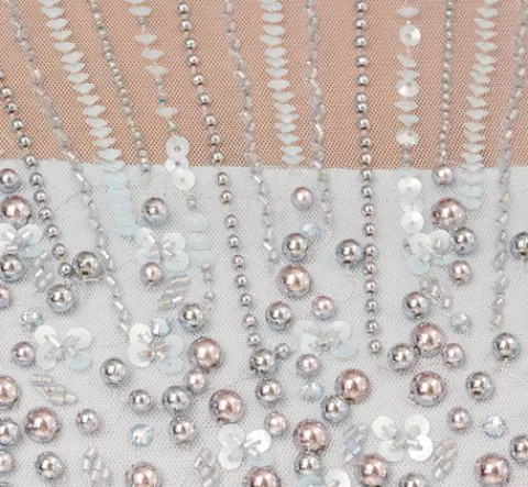 Adrianna Papell Beaded Short Sleeve Midi Dress With Sheer Details In Snow Globe SNOWGLOBE Store