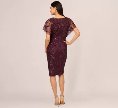 Adrianna Papell Beaded Surplice Midi Dress With Dolman Sleeves In Deep Amethyst DEEPAMETHYST Cheap