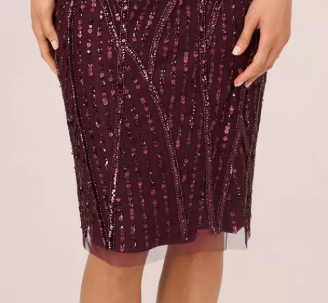 Adrianna Papell Beaded Surplice Midi Dress With Dolman Sleeves In Deep Amethyst DEEPAMETHYST Cheap