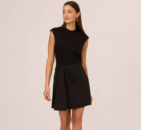 Adrianna Papell Cap Sleeve A Line Dress With Twisted Waist In BLACK Outlet
