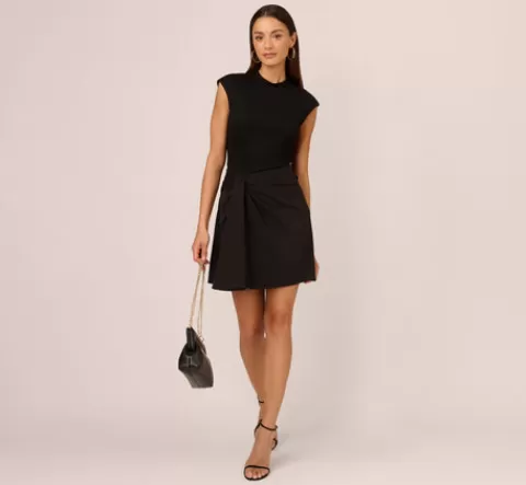 Adrianna Papell Cap Sleeve A Line Dress With Twisted Waist In BLACK Outlet