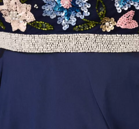 Adrianna Papell Cap Sleeve Beaded Gown With Taffeta High Low Skirt In Light Navy LIGHTNAVY Fashion
