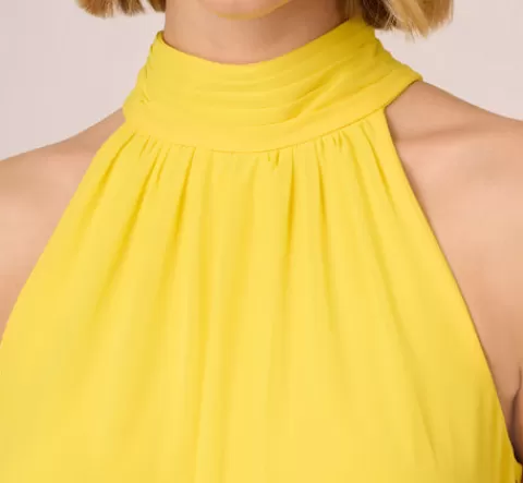 Adrianna Papell Chiffon Mock Neck Trapeze Dress With Flounce Hem In Hyper Yellow HYPERYELLOW Sale