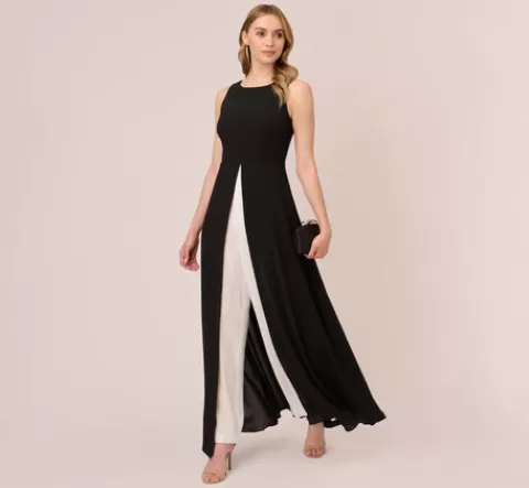 Adrianna Papell Colorblock Jumpsuit With Skirt Overlay In Black Ivory BLACK-IVORY Fashion