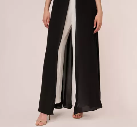Adrianna Papell Colorblock Jumpsuit With Skirt Overlay In Black Ivory BLACK-IVORY Fashion