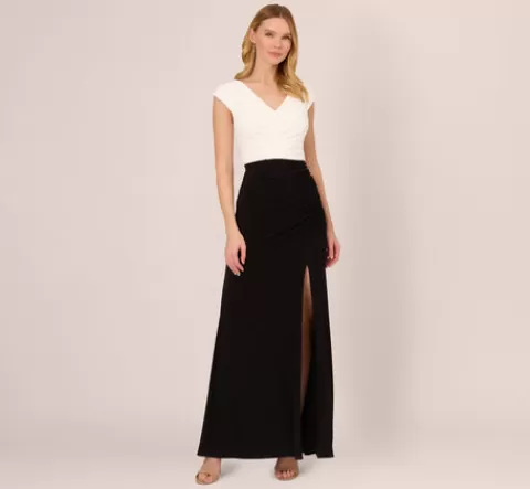 Adrianna Papell Colorblock Mermaid Gown With Pleated Details In Black Ivory BLACK-IVORY Online
