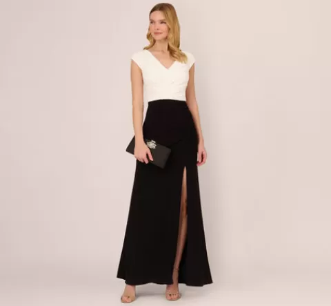 Adrianna Papell Colorblock Mermaid Gown With Pleated Details In Black Ivory BLACK-IVORY Online