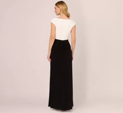 Adrianna Papell Colorblock Mermaid Gown With Pleated Details In Black Ivory BLACK-IVORY Online
