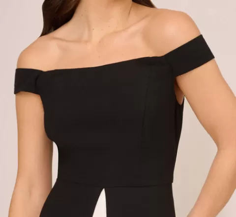 Adrianna Papell Colorblock Off The Shoulder Wide Leg Jumpsuit In Black Ivory BLACK-IVORY Outlet