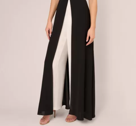 Adrianna Papell Colorblock Off The Shoulder Wide Leg Jumpsuit In Black Ivory BLACK-IVORY Outlet