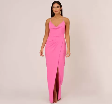 Adrianna Papell Cowl Neck Column Gown With Draped Details In Pink Parfait PINKPARFAIT Best Sale