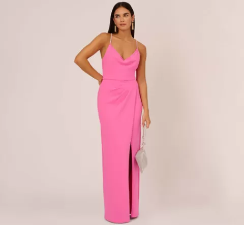 Adrianna Papell Cowl Neck Column Gown With Draped Details In Pink Parfait PINKPARFAIT Best Sale