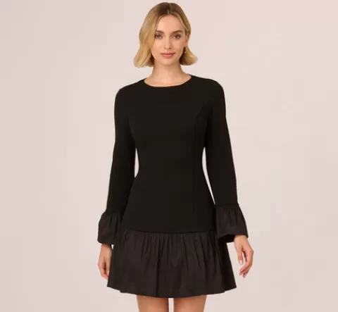 Adrianna Papell Crepe And Taffeta Drop Waist Short Dress In BLACK Shop