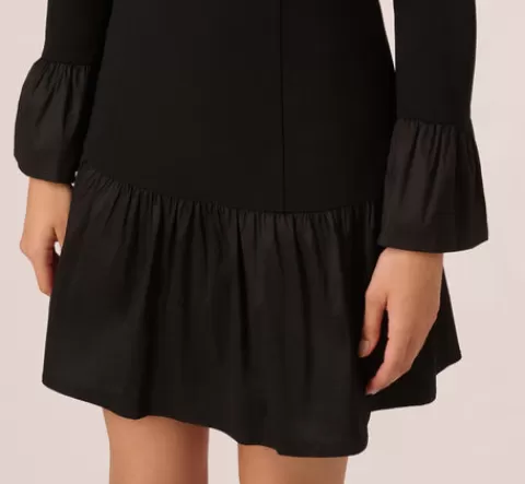 Adrianna Papell Crepe And Taffeta Drop Waist Short Dress In BLACK Shop
