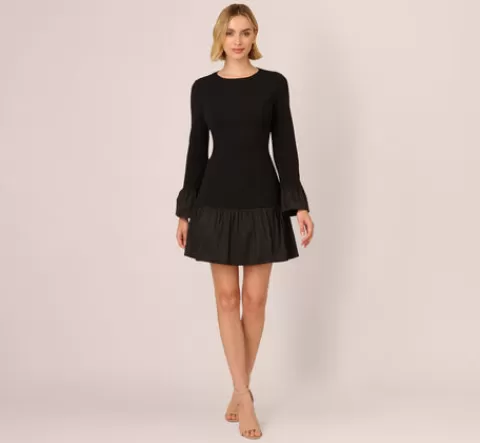 Adrianna Papell Crepe And Taffeta Drop Waist Short Dress In BLACK Shop