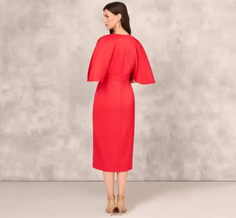Adrianna Papell Crepe Back Satin Midi Dress With Flutter Sleeves In Chateau Red CHATEAURED Store