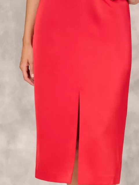 Adrianna Papell Crepe Back Satin Midi Dress With Flutter Sleeves In Chateau Red CHATEAURED Store