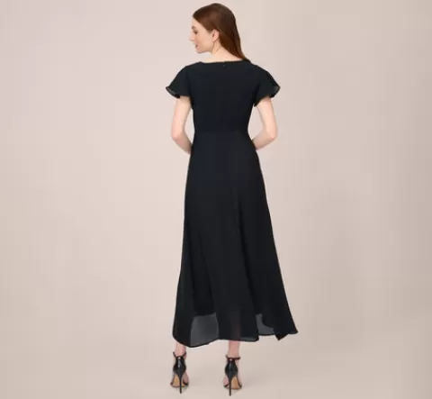 Adrianna Papell Crepe Cropped Jumpsuit With Gauze Overlay In Black Ivory BLACK-IVORY Best Sale