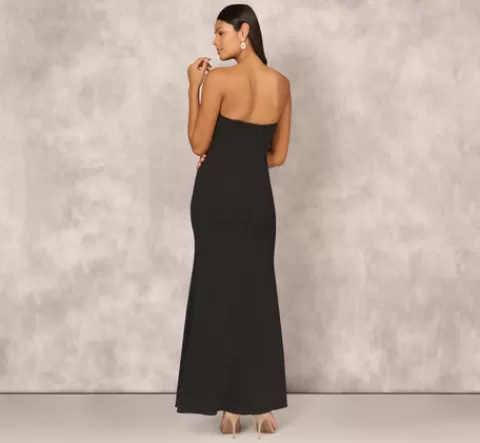 Adrianna Papell Crepe Strapless Mermaid Gown With Organza Ruffle Skirt In BLACK Hot