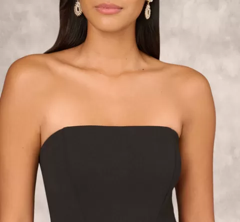 Adrianna Papell Crepe Strapless Mermaid Gown With Organza Ruffle Skirt In BLACK Hot