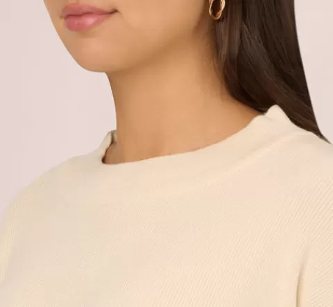 Adrianna Papell Crew Neck Pullover Sweater With Tipped Details In Cream Black CREAM-BLACK Flash Sale