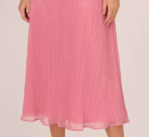 Adrianna Papell Crinkle Mesh Midi Dress With Flutter Sleeves In Faded Rose FADEDROSE Best