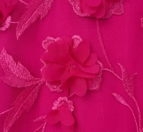 Adrianna Papell 3D Floral Embroidered Trapeze Dress With Open Bow Back In Cosmo Pink COSMOPINK Sale