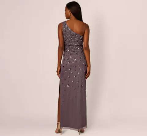 Adrianna Papell 3D Floral Hand-Beaded One-Shoulder Long Column Gown In MOONSCAPE Cheap