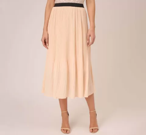 Adrianna Papell Dot Print Pleated Midi Skirt In Champagne Ivory Seed Dot CHAMPAGNE-IVORYSEEDDOT Outlet