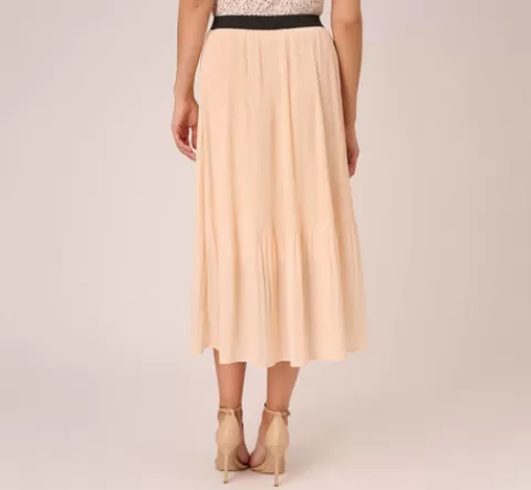 Adrianna Papell Dot Print Pleated Midi Skirt In Champagne Ivory Seed Dot CHAMPAGNE-IVORYSEEDDOT Outlet