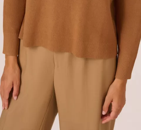 Adrianna Papell Drop Shoulder Boat Neck Color Blocked Sweater In Bluemoon Htdkoatmealblockmulti BLUEMOON-HTDKOATMEALBLOCKMULTI Fashion