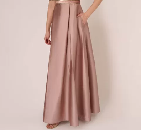 Adrianna Papell Embellished Taffeta Gown With Sheer Elbow Length Sleeves In STONE New