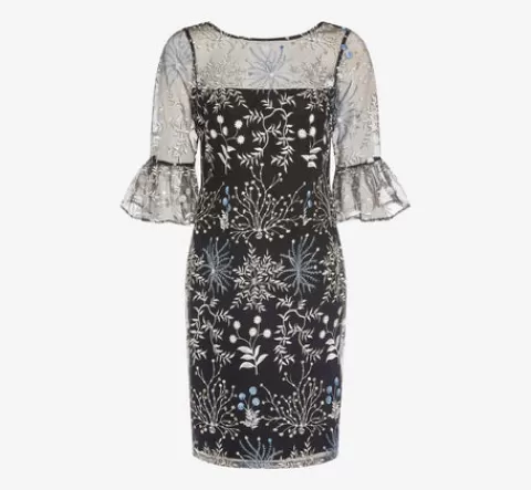 Adrianna Papell Embroidered Three Quarter Sleeve Short Sheath Dress With Bell Sleeves In Blue Multi BLUEMULTI Best