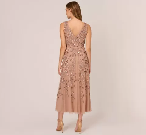 Adrianna Papell Floral Beaded Ankle Length Sleeveless Gown In Rose Gold ROSEGOLD Cheap