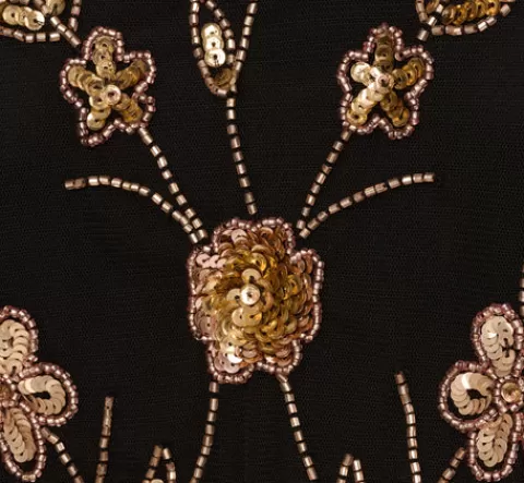 Adrianna Papell Floral Beaded Blouson Tea Length Dress In Black Gold BLACK-GOLD Shop