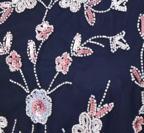 Adrianna Papell Floral Beaded Blouson Tea Length Dress In Navy Blush NAVY-BLUSH Online