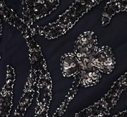 Adrianna Papell Floral Beaded Dress With Sheer Long Sleeves In MIDNIGHT Cheap